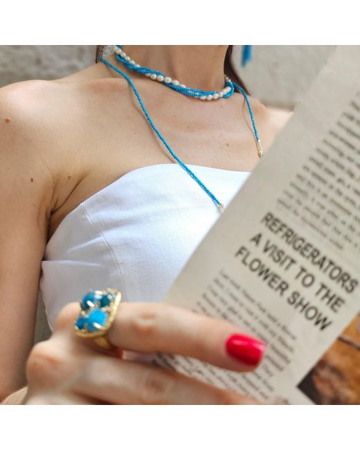 Farra Blue Flower Apatite Stone Statement Adjustable Ring