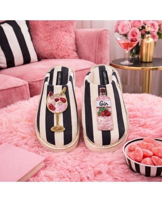 Laines London Multicolor Flatform Stripe Closed Toe Slippers With Gin Brooches