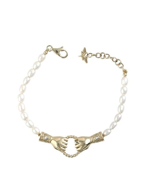 Artisan Metallic 14K Diamond, Freshwater Pearl & Thread Claddagh Bracelet