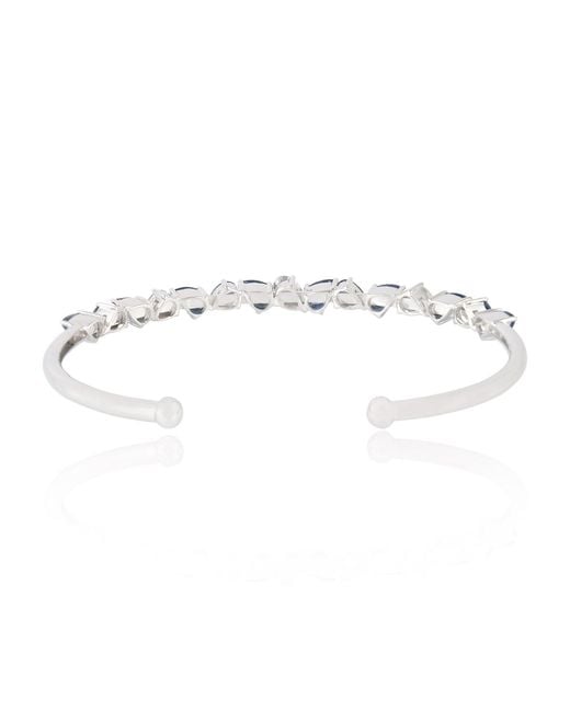 Artisan 18k White Gold Pear Shape Blue Sapphire & Diamond Cuff Bracelet Bangle Jewelry