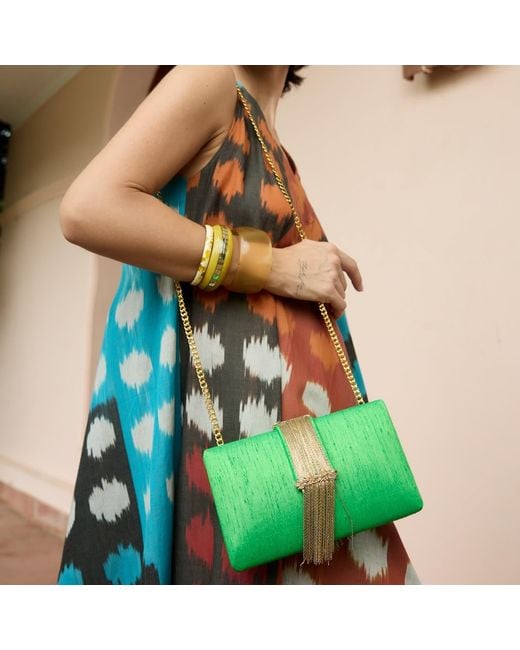 Simitri Green Moss Fringe Clutch