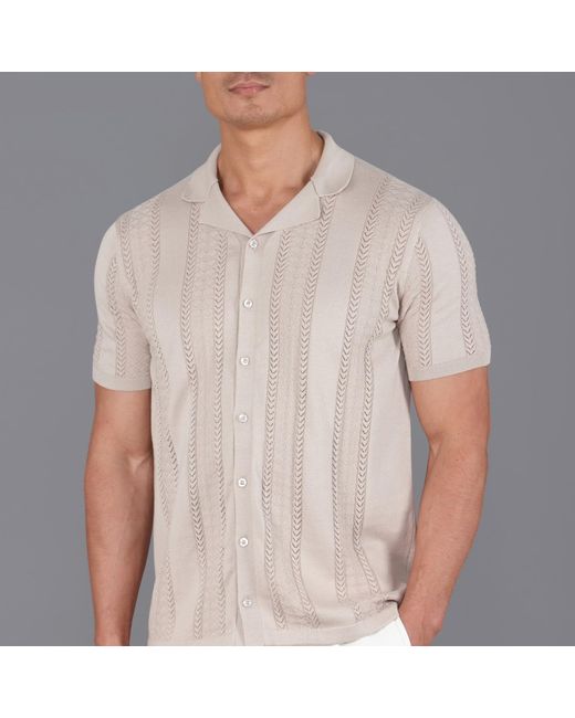 Paul James Knitwear Natural Neutrals Ultra Fine Cotton Santiago Open Knit Cuban Collar Shirt for men