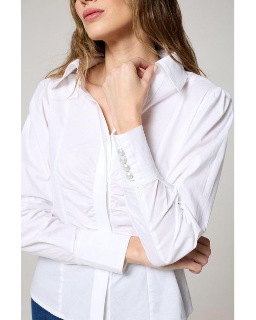 K-Win London White Classic Ruched Shirt