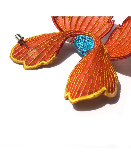 Nana Watanabe Orange Neutrals Click Flora Folded Dimensional Embroidered Earrings
