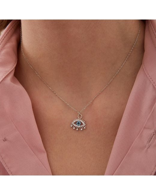 Spero London Metallic Evil Eye Earring Eye Sterling Pendant Eyelash Necklace & Earring Set