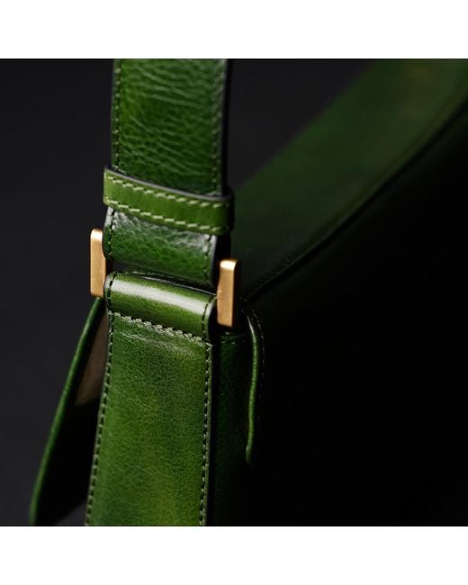 Time Resistance Green Leather Baguette Handbag For