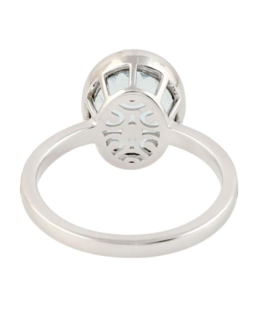 Artisan Multicolor 18k White Gold With Aquamarine Flush Setting Diamond Designer Ring Handmade Jewelry