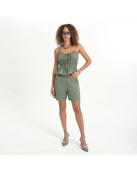 Lalipop Design Green Sage Muslin Textured Waistband Relaxed Shorts