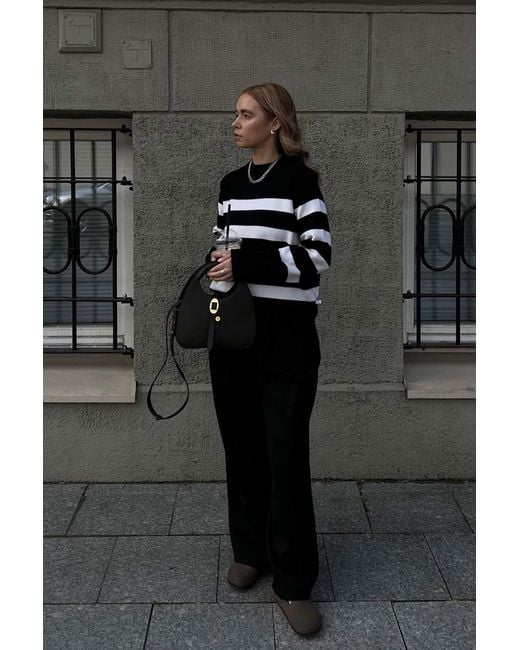 SALANIDA Black Marina Striped 100% Merino Sweater