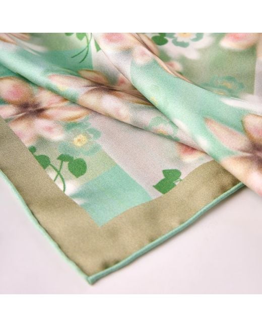 Asyii Green Neutrals Printed Tropical Floral Silk Twill Square