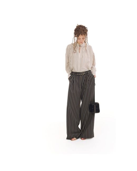 Julia Allert Gray High-Waisted Wide-Leg Pinstripe Palazzo Trousers –