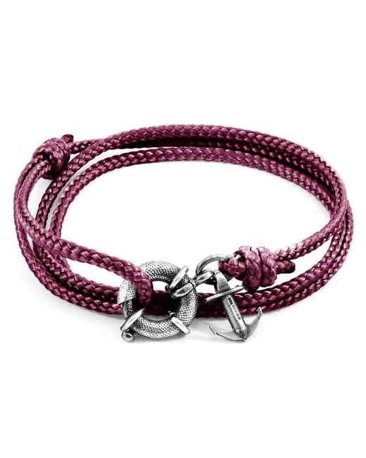 Anchor and Crew Purple Aubergine Clyde Anchor & Rope Bracelet for men