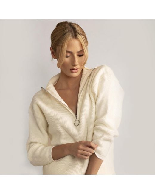 Chanel Joan Elkayam White Neutrals Half Zip Wool Blend Sweater