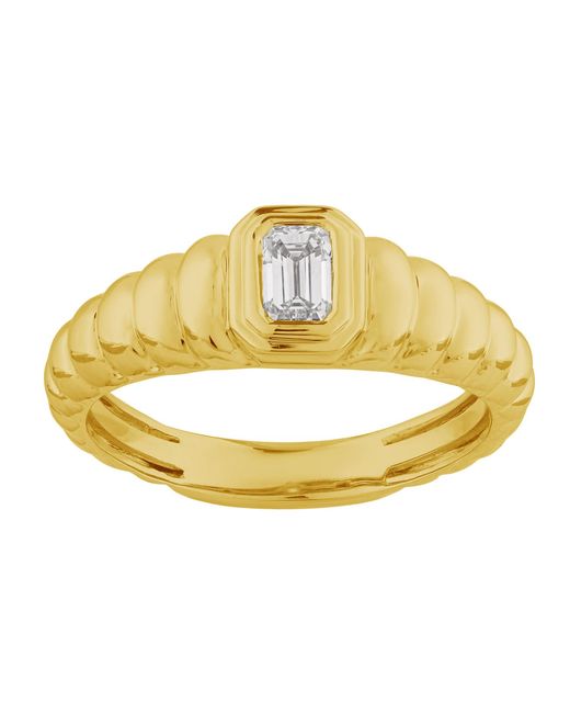 Artisan Metallic Emerald Cut Diamond Ribbed Band Ring