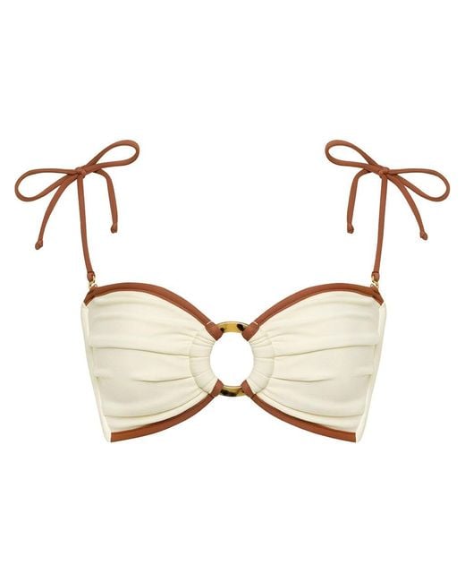 Montce Brown Neutrals Oat Terracotta Binded Tori Ties Bandeau Bikini Top