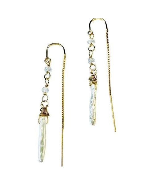 Lexi Jewelry Metallic Moonstone & Pearl Stick Golden Threader Earrings