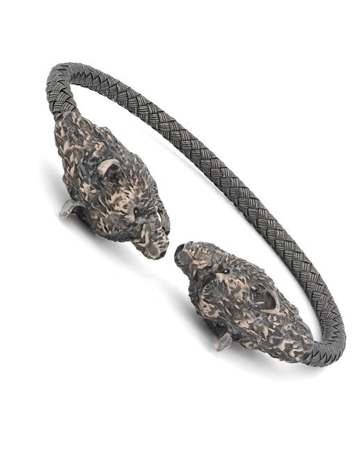 Ebru Jewelry Metallic Twin Wolf Sterling Bold Bracelet for men