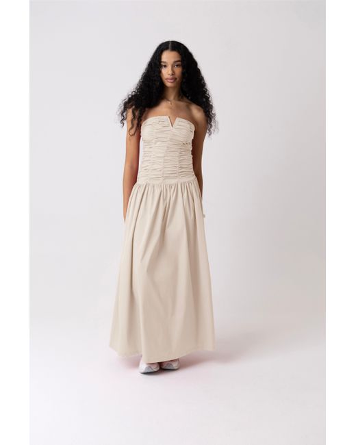 Amy Lynn Natural Neutrals Shyla Milk Ruched Column Bardot Maxi Dress