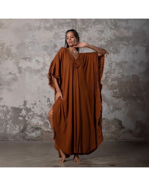Zhenabia Brown Boho Kaftan Summer Maxi Dress