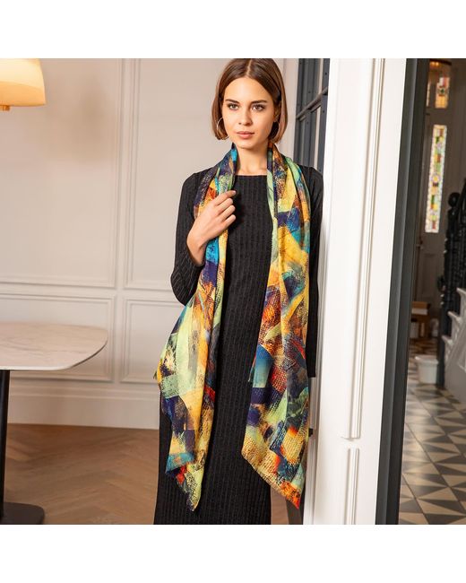 Alie Street London Green Mariselle Silk Wool Scarf Azure Muse