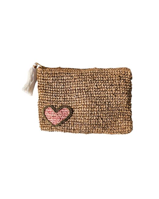 OhSun Brown Neutrals Xoxo Beaded Raffia Clutch