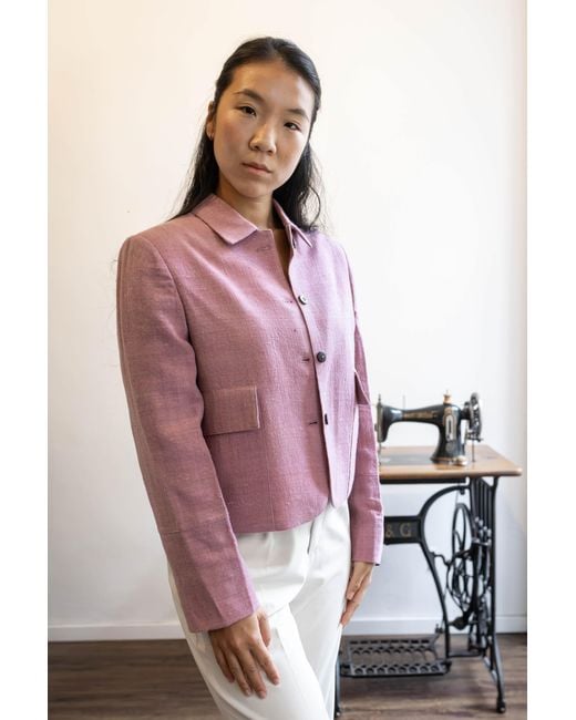 Stovaria Pink Handwoven Merino Wool Cropped Jacket