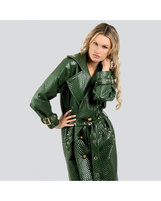 Maui X Lolita Green Trinity Quilted Vegan Leather Trench Coat