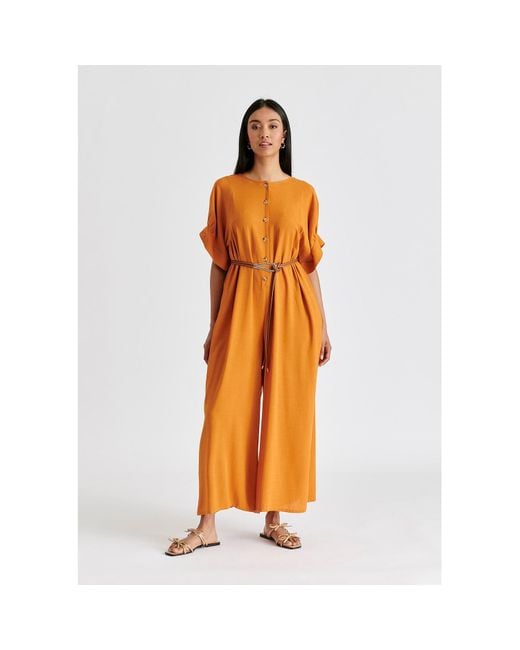 Paisie Orange Relaxed Fit Wide Leg Jumpsuit With Belt