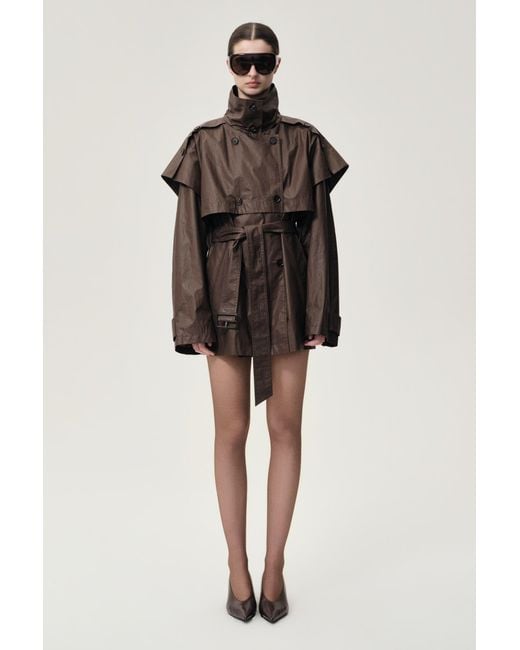 FRONT ROW SHOP Brown Lisa Cape Trench Dark Cherry