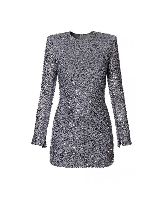 AGGI by HALEWSKI Blue Jackie Sparkle Mini Sequin Party Dress With Long Sleeve