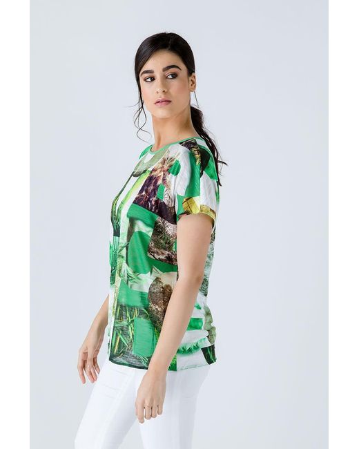 Conquista Green Print Flama Top With Tie Detail