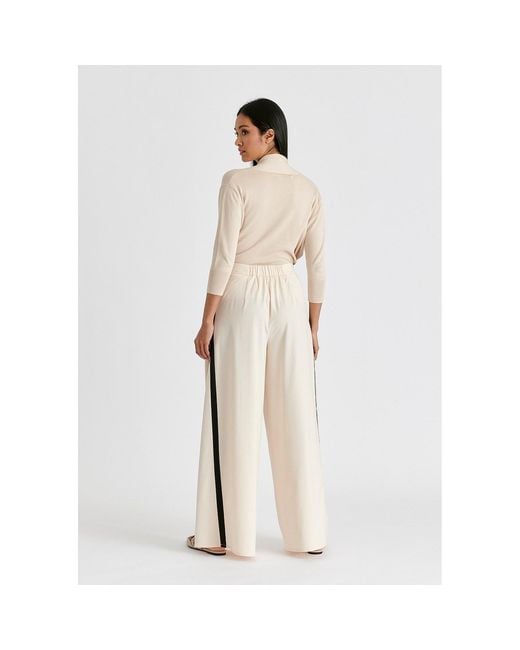 Paisie Natural Neutrals Contrast Trim Wide Leg Trousers