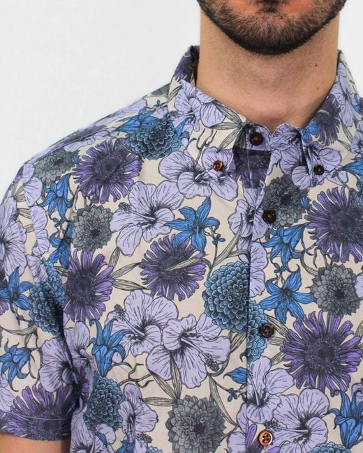 Lords of Harlech Blue Tim Hibiscus Garden Shirt In Pumice for men