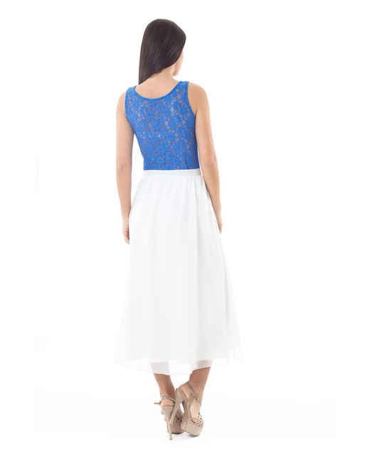 Conquista Blue Sleeveless Stretch Lace Top