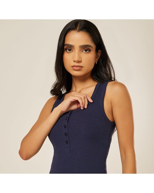 Be Athletica Blue Essential Everyday Henley Tank Top