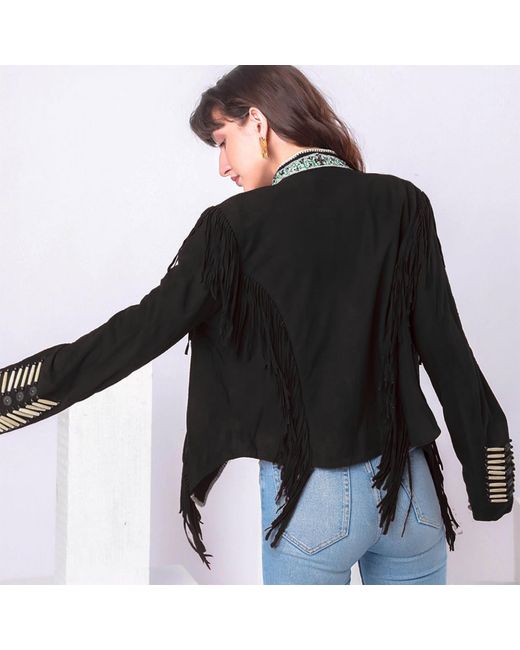 Zasta Studio Black Warrior Suede Leather Jacket With Beads & Fringes