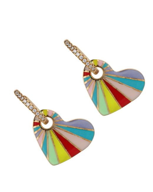 Ebru Jewelry Green Enamel Heart & Diamond Hoop Earrings