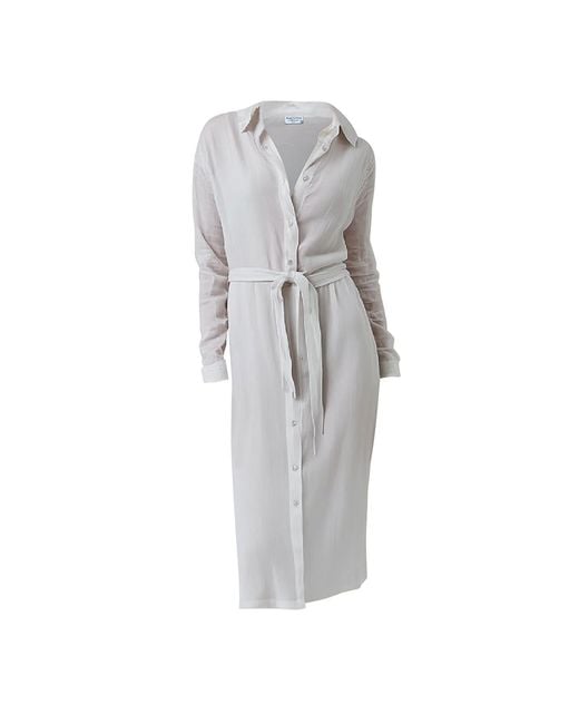 Haris Cotton Gray Button Up Linen Gauze Dress With Belt