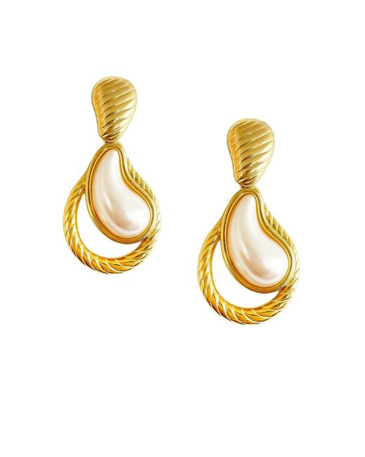 Maison De Gala Metallic Golden Sculpted Pearl Drop Earrings