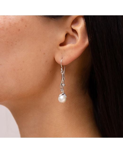 Isla Silver Metallic Handmade Pearl Drop Earrings