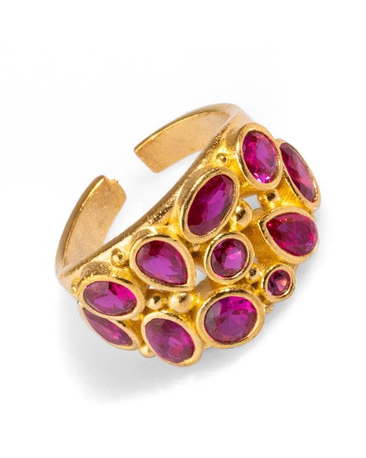 Ebru Jewelry Metallic Teardrop Ruby Stone & Adjustable Statement Ring