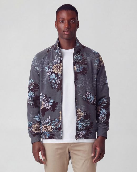 Lords of Harlech Blue Neville Exotic Floral Printed Zip Jacket for men