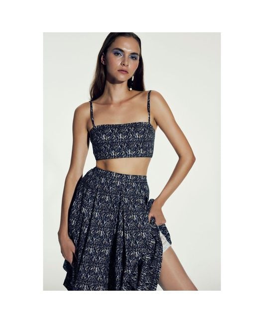 NAZLI CEREN Gray June Printed Cotton Midi Skirt