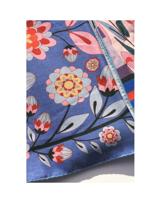 Jessie Zhao New York Blue Double Sided Wool Silk Scarf Of Flower Imagination