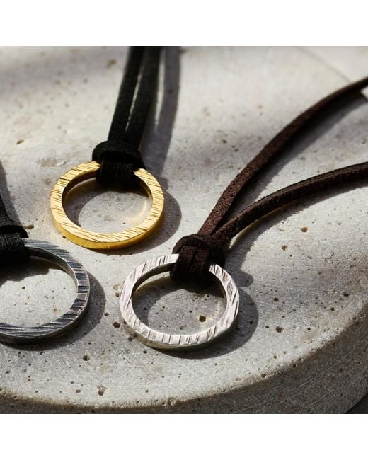 Posh Totty Designs Black Sterling Textured Quote Ring Leather Necklace for men