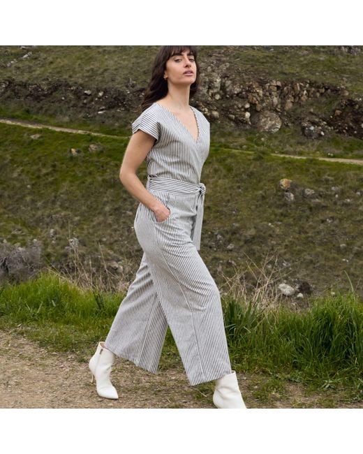 Italia A Collection Gray French Stripe Zero Waste Jumpsuit