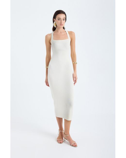 Monlicia White Azura Knit Crisscross Back Bodycon Midi Dress