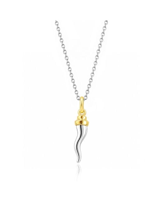 Unaloe Metallic Two-Tone Sterling Italian Horn With Plated Bowler Hat Necklace