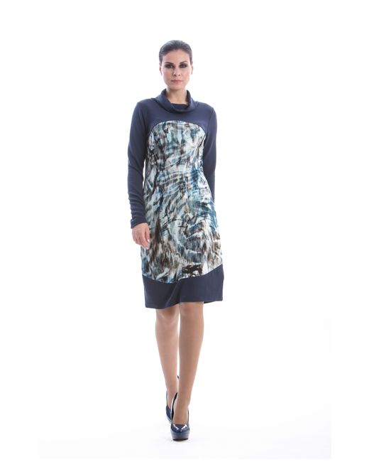 Conquista Blue Abstract Print Viscose Jersey Long Sleeve Dress