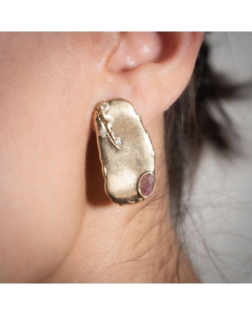 Rare Matters Jewelry Metallic Organic Harmony Strawberry Quartz Earrings